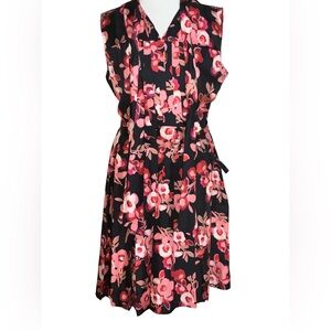 Kate Spade Shadow Buds Pink Floral Silk Fit Flare Dress Belt 12 EUC